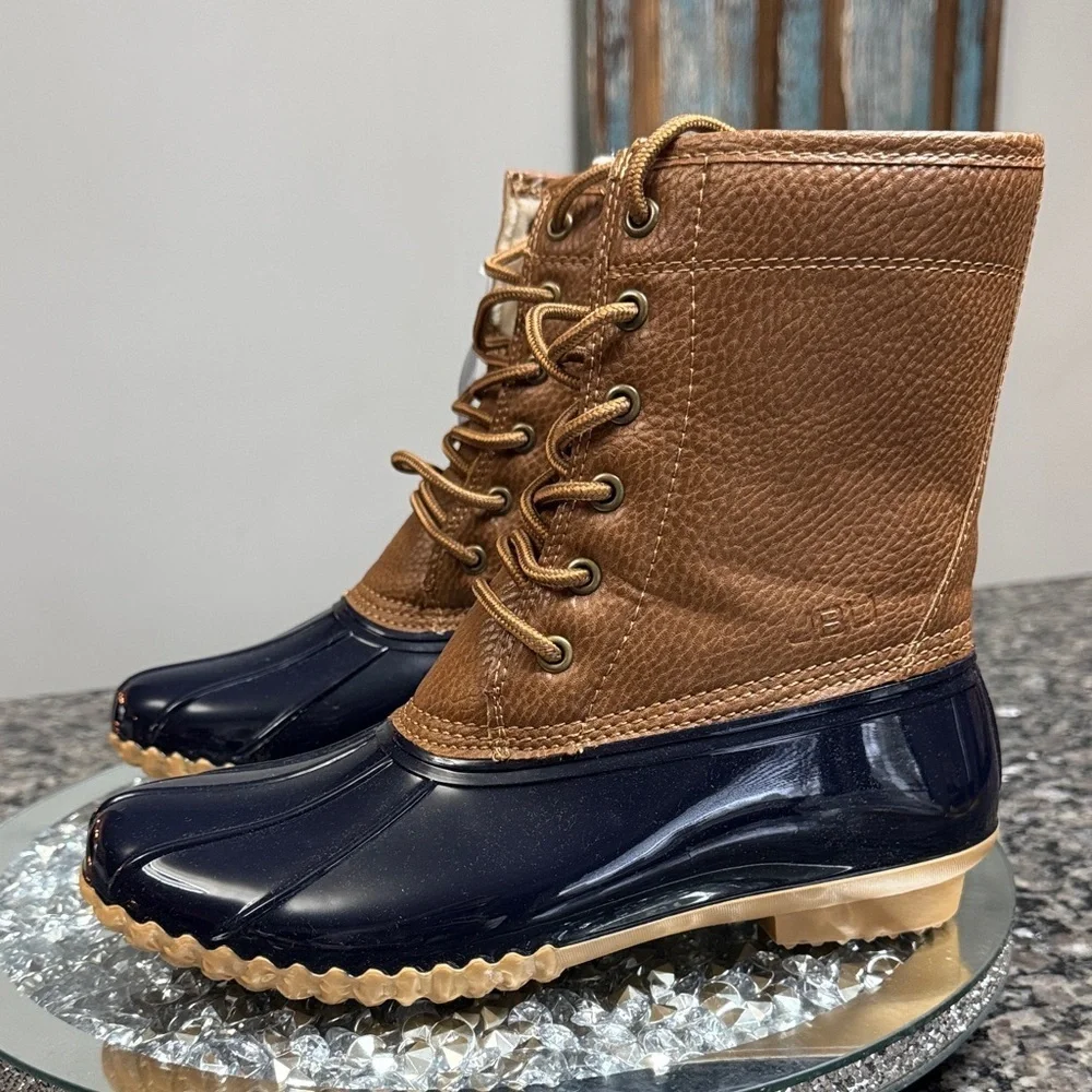 JBU Women's Brown and Navy rain duck Boots NWT 6.5 / 7